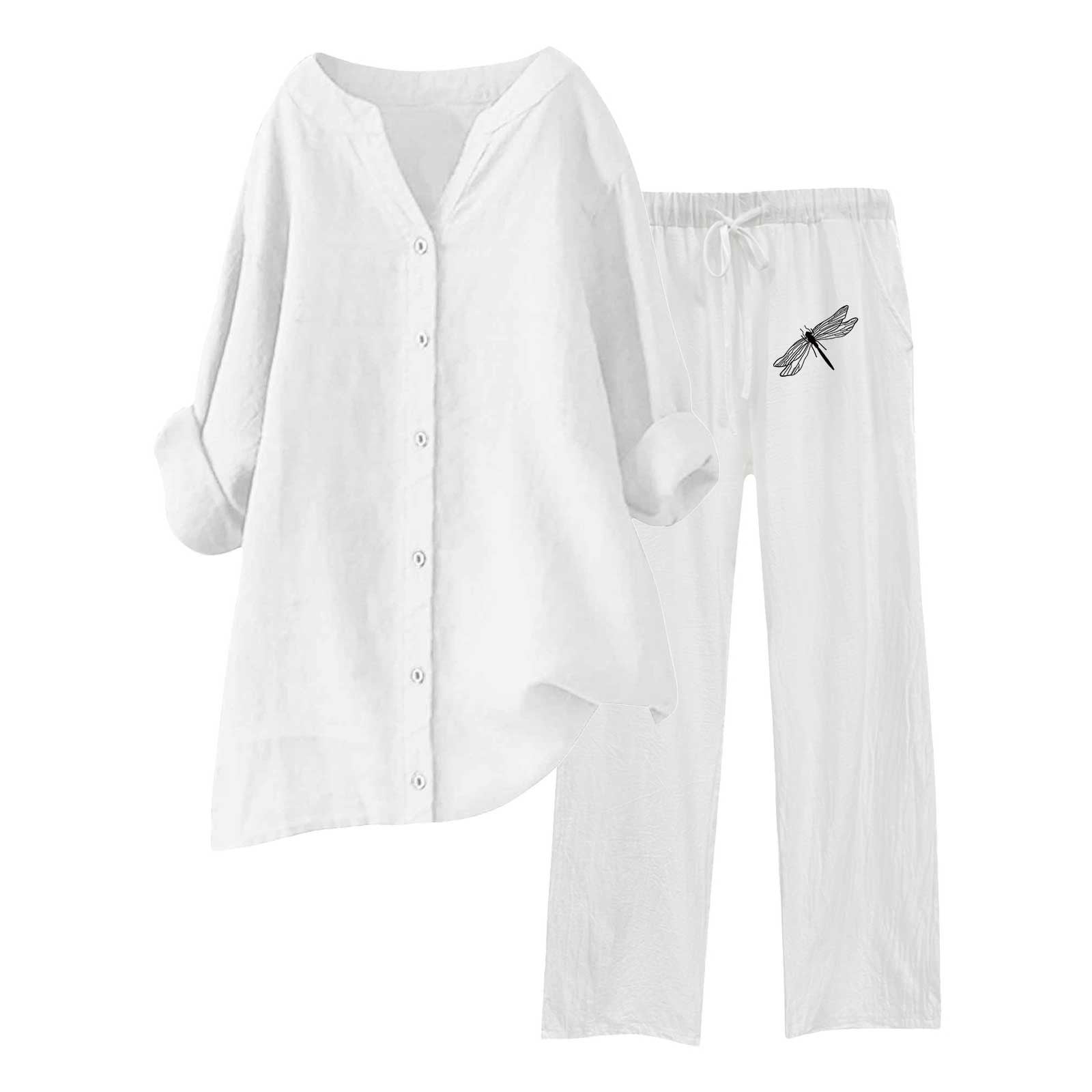 V Neck Button Front Lounge Set with Relaxed Pants