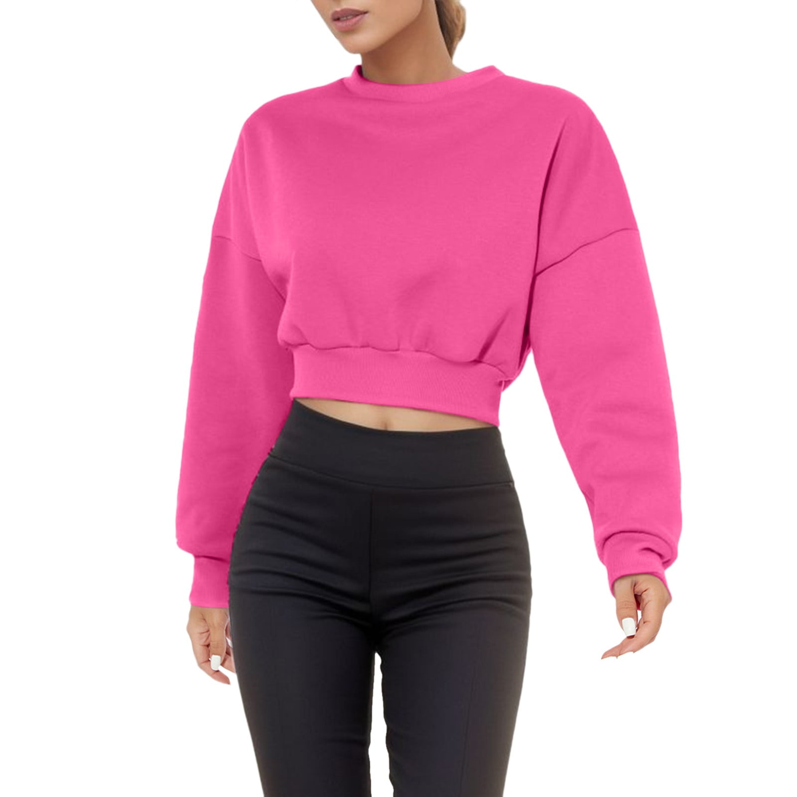 ZHAGHMIN Solid Color Short Sweatshirts for Women Cotton