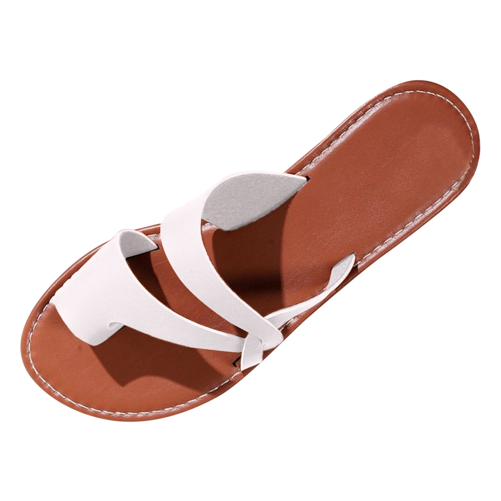 ZHAGHMIN Solid Color Women Sandals Fashion Simple Summer Flat Flip Flops  for Womens 2023 Pu Leather Knot Clip Thumb Slippers Nonslip White Size7 