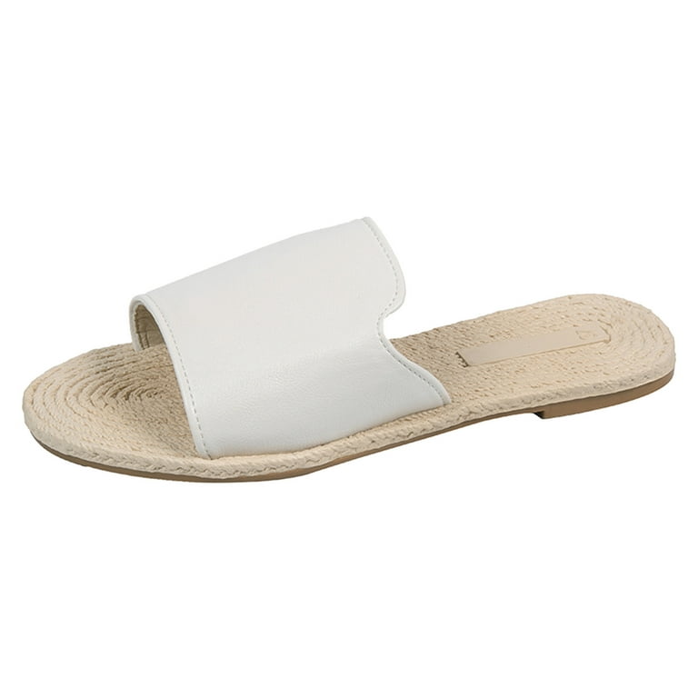 ZHAGHMIN Summer Women'S Flip Flops Pu Leather Outdoor Straw Bottom
