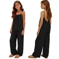 thumbnail image 1 of ZHAGHMIN Teen Girls Two Piece Linen Set Sleeveless Cotton Linen Camisole Top Baggy Wide Leg Flowy Palazzo Pants Summer Outfits for Kids Tween Sizes 4-14, 1 of 5