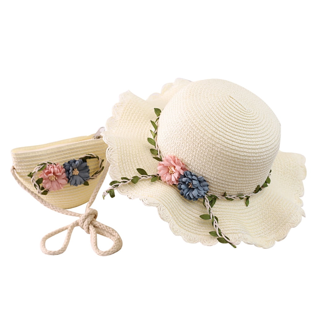 Womens Straw Hat Casual Flower, Cotton Flowers Sun Hat