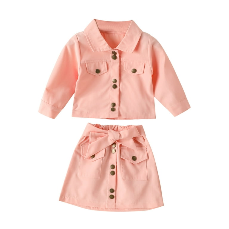 ZHAGHMIN Tops For Girls Toddler Kids Baby Girls Long Sleeve Jacket Coat T  Shirt Tops Bow Button Skirts 2Pcs Outfits Clothes Set Crop Top And