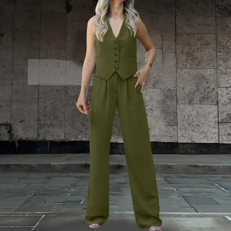 Casual Daily Solid Color Buttons Irregular Turn-back Collar Sleeveless Two Pieces Casual Daily Solid Color Buttons Irregular Turn-back Collar Sleeveless Two Pieces
