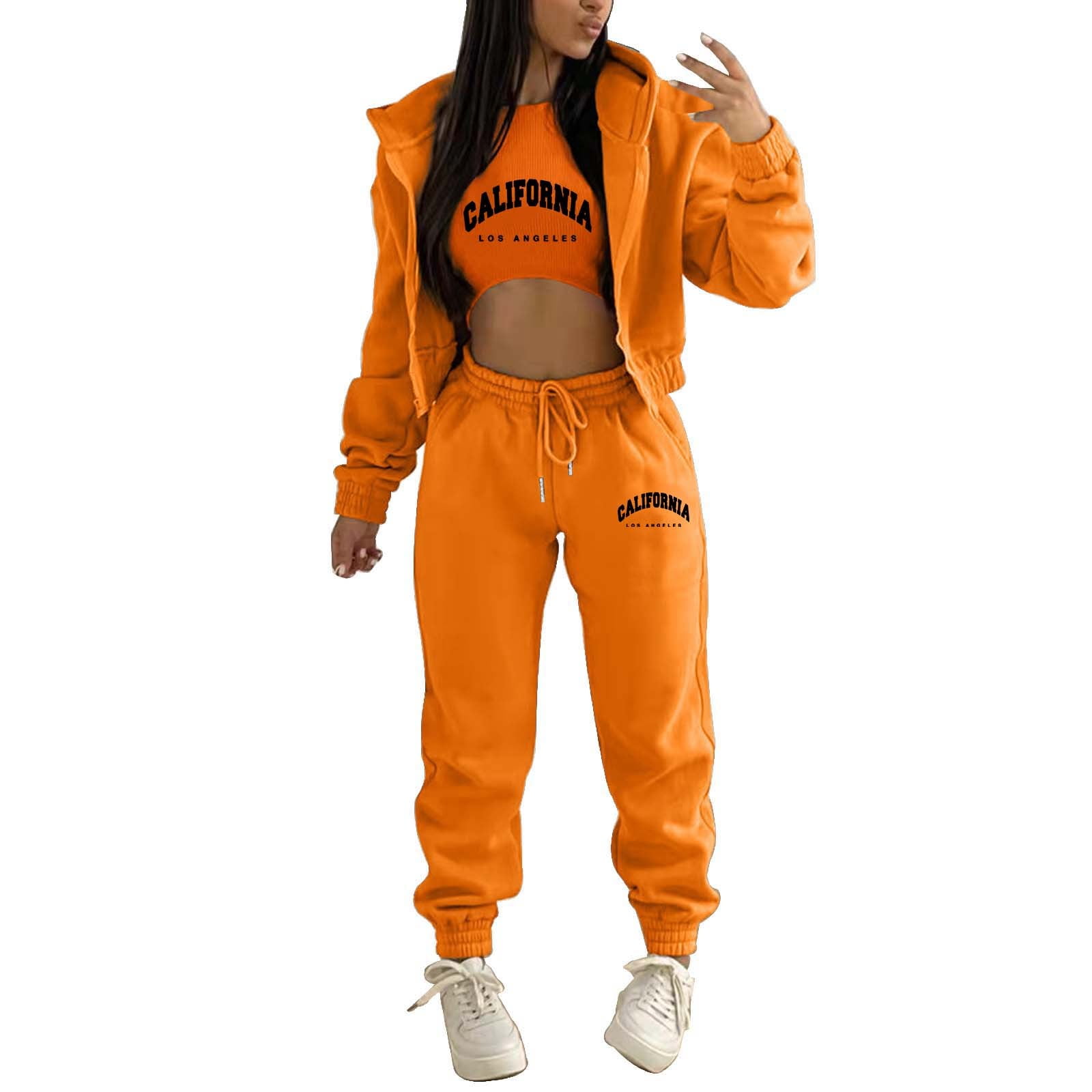 ZHAGHMIN Women 3 Piece Outfits Sweatsuits Thicken Sunflower Printed Cropped Vest Hoodie Sweatshirt Jogger Sweatpants Sets Tracksuit Set Rose Gold SizeL Walmart