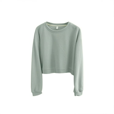ZHAGHMIN Women'S Casual Long Sleeve Ribbed Hem Pullover Crop Tops Sweatshirts Trendy Oversized Hoodie Comfy Plus Size Sweatshirt Green One Size