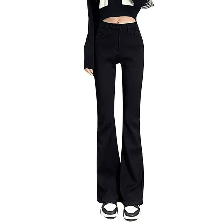 【COLOR iN ID】Slim bootcut black jeans ZHAGHMIN Women'S Fashion Bootcut Jeans Solid Color Slim Fit