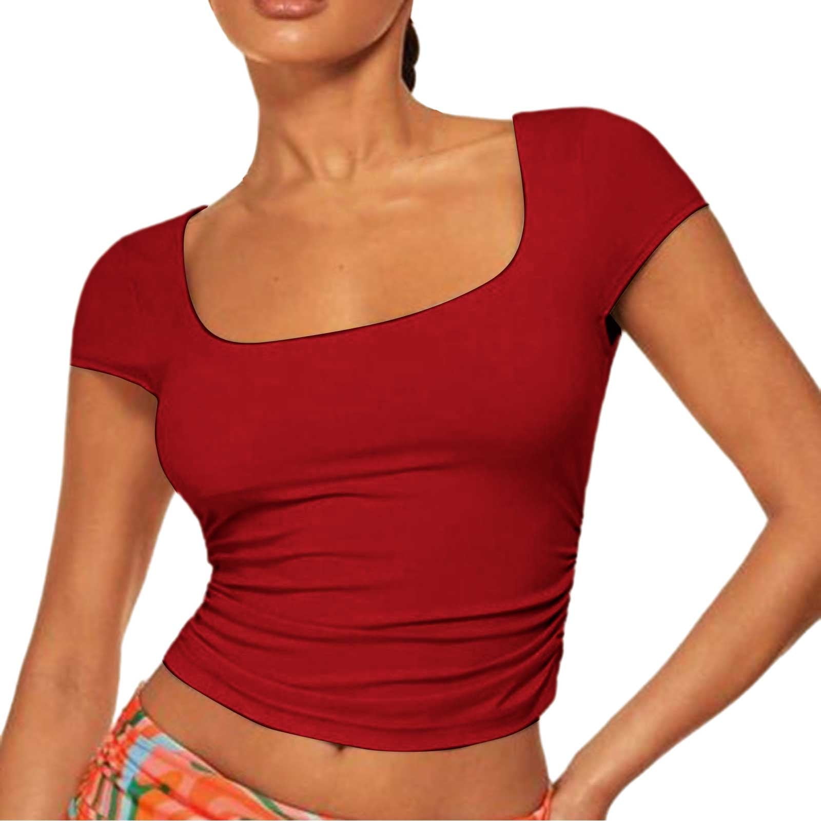 Women's Workout Crop Top Short Sleeve Front Crop Tank Top
