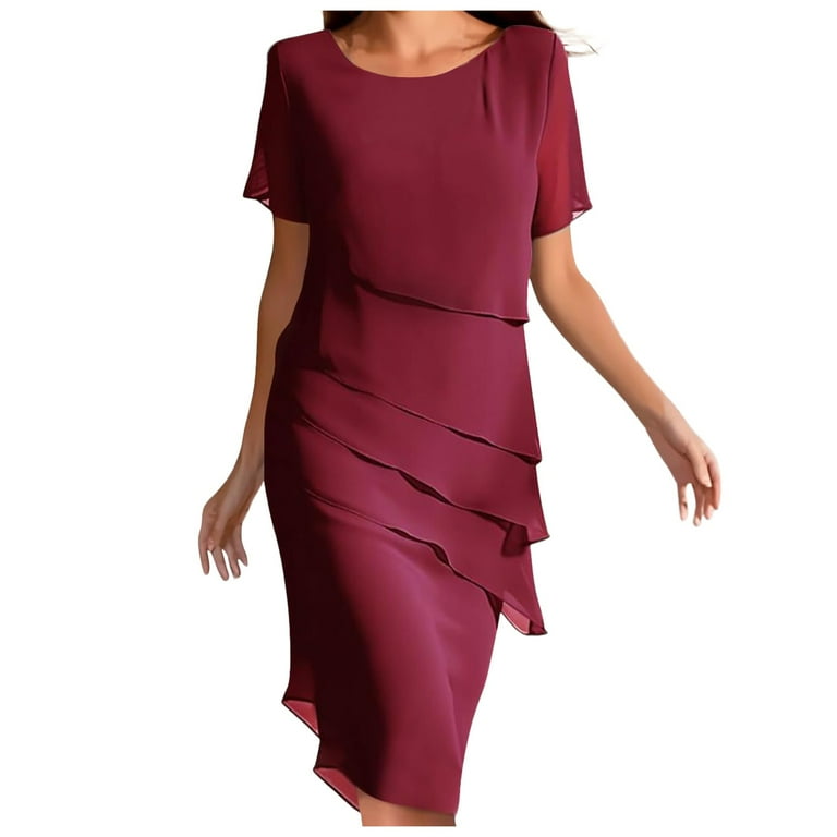 Chiffon Short Sleeve Round Neck Bandage Vacation Dresses