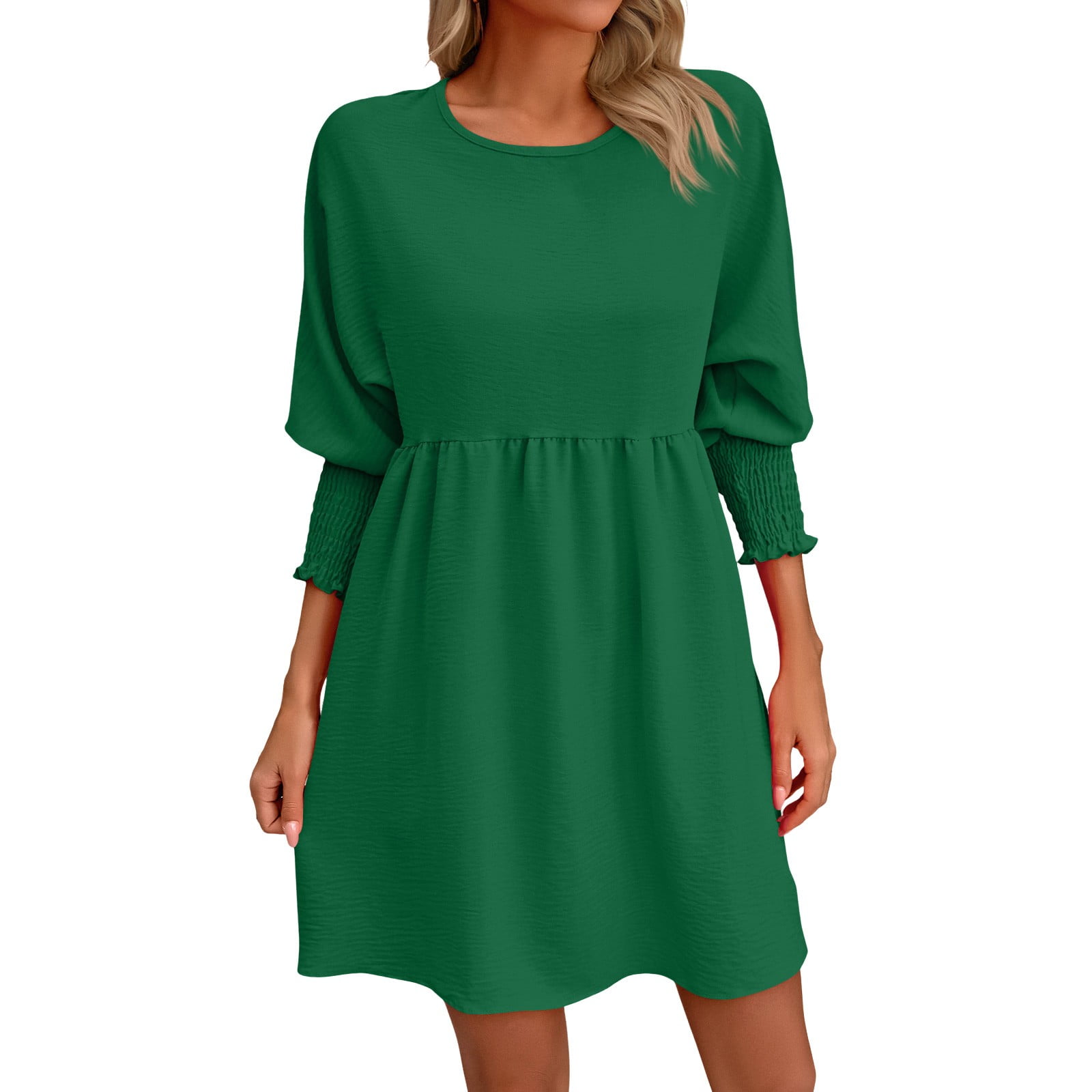 ZHAGHMIN Women'S Summer Midi Dress Solid Color Puff Long Sleeve Shirred ...