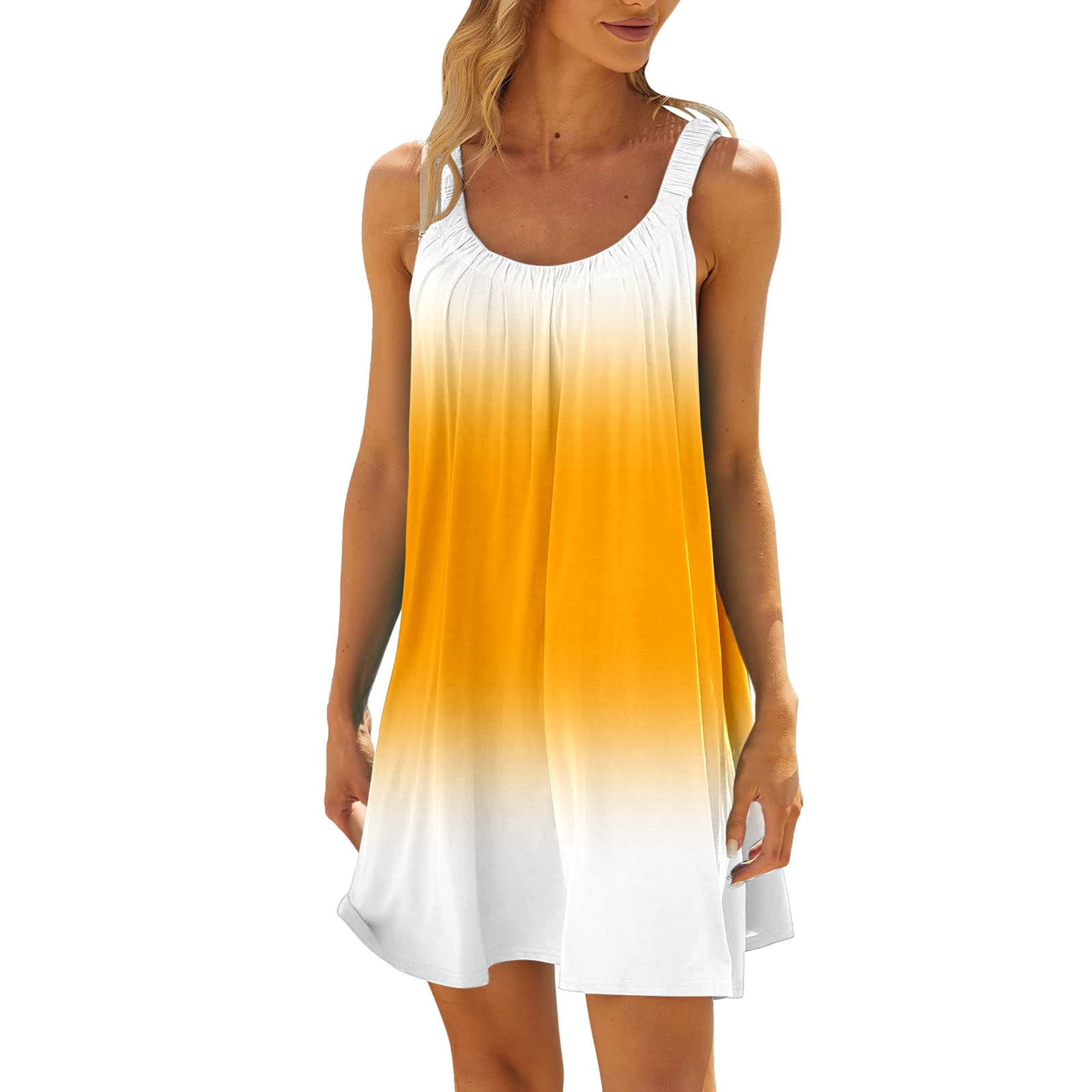 ZHAGHMIN Womens Summer Dresses 2024 Sleeveless Gradient Printed Loose Fit Casual Swing Mini