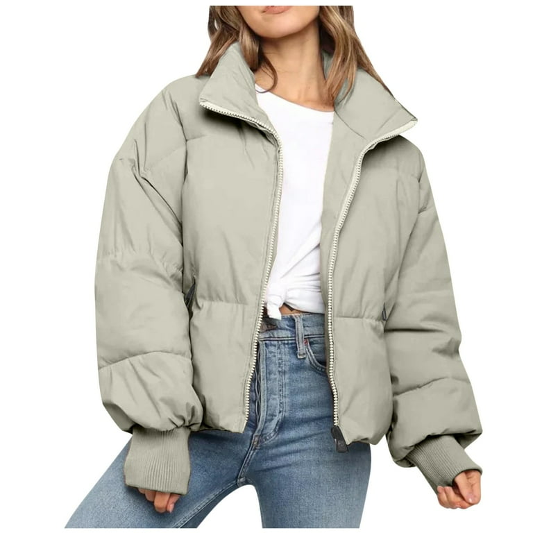 Zhaghmin Womens Winter Quilted Jackets Casual Long Sleeve Full Zip Puffer Jacket Coats Solid Color Ribbed Padded Coats with Pockets Green Sizes