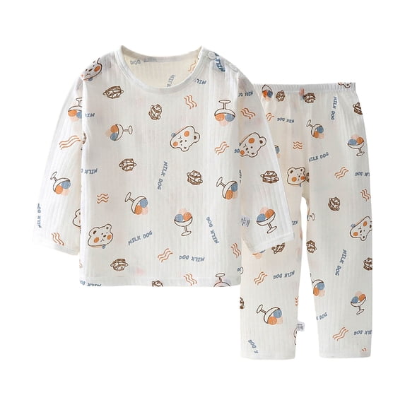 ZHANGDER Baby Boy Clothes 12M 24M Infant Boys Long Sleeve Cartoon Print Tops Pants Outfit Set Soft Sleepwear, Light Gray 12-24 Months