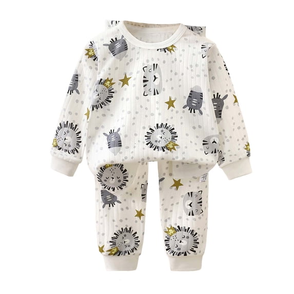 ZHANGDER Baby Boy Clothes 6M 12M Boys Winter Long Sleeve Cartoon Print Outfit Set Comfortable Homewear, Black 6-12 Months