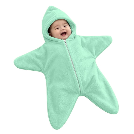ZHANGDER Baby Solid Starfish Onesie, Warm Fleece Blanket Jumpsuit Zip Closure Infant Romper