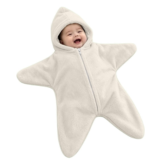 ZHANGDER Baby Solid Starfish Onesie, Warm Fleece Blanket Jumpsuit Zip Closure Infant Romper