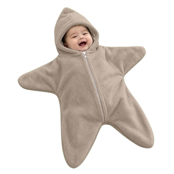 ZHANGDER Baby Solid Starfish Onesie, Warm Fleece Blanket Jumpsuit Zip Closure Infant Romper