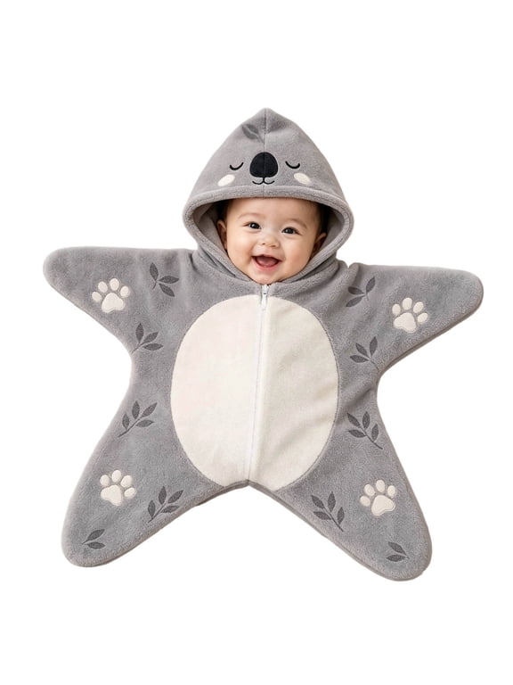 Baby Starfish Onesie, Cute Moo Cow Pattern Romper Soft Fleece Jumpsuit Blanket Style