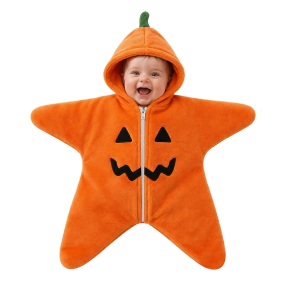 ZHANGDER Baby Starfish Onesie, Cute Pumpkin Theme Fleece Jumpsuit Infant Warm Outfits with Zipper