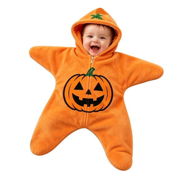 ZHANGDER Baby Starfish Onesie, Cute Pumpkin Theme Fleece Jumpsuit Infant Warm Outfits with Zipper