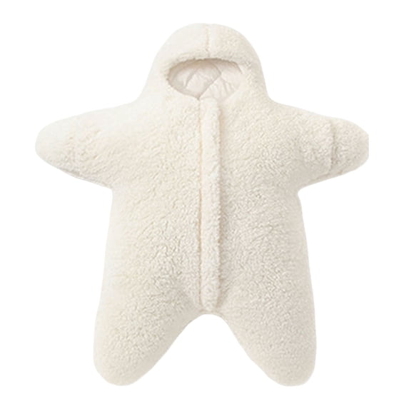 ZHANGDER Baby Starfish Onesie, Fleece Newborn Starfish Style Hooded Romper Bodysuit Zip Up Jumpsuit Photo Prop, White 12M