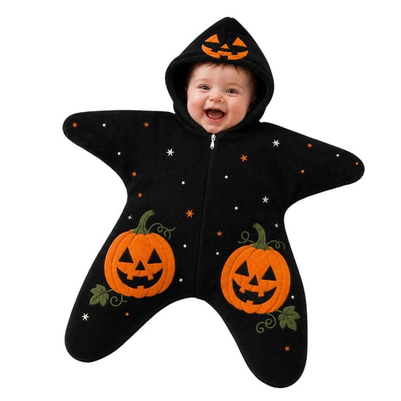 ZHANGDER Baby Starfish Onesie, Warm Fleece Jumpsuit Infant Pumpkin Pattern Romper with Full Zip