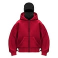 thumbnail image 1 of ZHANGDER Balaclava Zip Hoodie Men Women Plain Hoodie Warm with Balaclava Casual Hoodie with Zip and Pocket Loose Sweat Jacket Y2K Tops, Red XL, 1 of 3