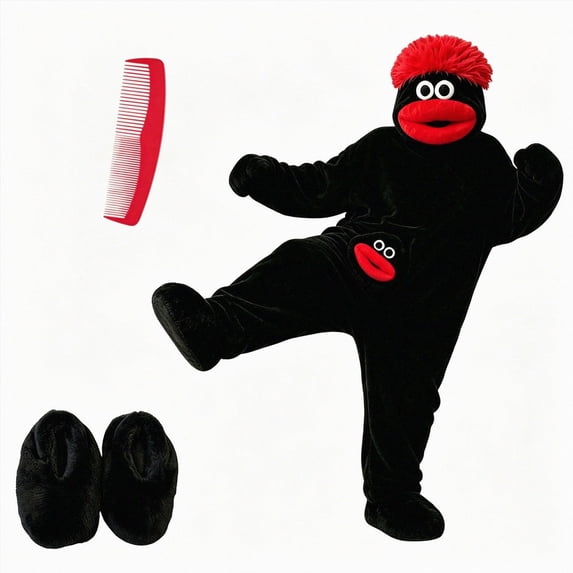 ZHANGDER Big Mouth Monster Onesie, Plush Fleece Hooded One Piece, Cozy Soft Loungewear with Shoes and Comb, Red 8-10 Years