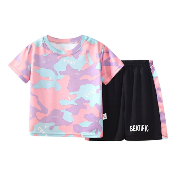 ZHANGDER Boys Athletic Sets Performance Crew Neck T-Shirt and Short Outfits Active Mesh Shorts Set, Pink 2-3 Years