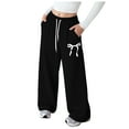 thumbnail image 1 of ZHANGDER Girl's Bowknot Sweatpants Wide Leg Elastic Waist Pants Open Hem Bottom Pants with Pockets, Black 5-6 Years, 1 of 4