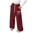 thumbnail image 1 of ZHANGDER Girl's Bowknot Sweatpants Wide Leg Elastic Waist Pants Open Hem Bottom Pants with Pockets, Wine 17-18 Years, 1 of 4