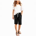 thumbnail image 1 of ZHANGDER Girls Bermuda Shorts Knee Length Preppy Clothes Drawstring Long Shorts Adjustable Waist Straight Leg Jorts, Black 3-4 Years, 1 of 9