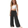 thumbnail image 1 of ZHANGDER Girls Linen Pants Wide Leg Pants Elastic Waist Summer Casual Beach Lounge Trousers with Pockets, Black 14-15 Years, 1 of 6