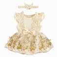 thumbnail image 1 of ZHANGDER Infant Baby Girl Clothes Newborn Summer Outfits Baby Girl Romper Dress Cute Romper Dress Set, Beige 6-9 Months, 1 of 4