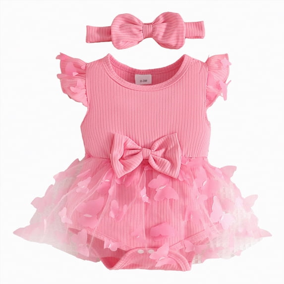 ZHANGDER Infant Baby Girl Clothes Newborn Summer Outfits Baby Girl Romper Dress Newborn Infant Summer Cute Outfit, Pink 0-3 Months