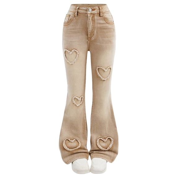 ZHANGDER Jeans for Girls Wide Leg Pants Flare Jeans High Waist Denim Pants Y2K Trendy Tween Streetwear, Khaki 7-8 Years