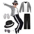 thumbnail image 1 of ZHANGDER Kids Pop Star Performance Outfit Sequin Jacket Pants Hat Sunglasses Glove Set, 4-12 Years, 1 of 4