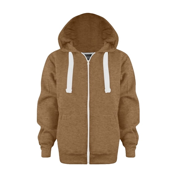 ZHANGDER Kids Zip Up Hoodie Sweatshirt with Kangaroo Pocket Oversized School Uniform Jacket, Khaki 4-5 Years
