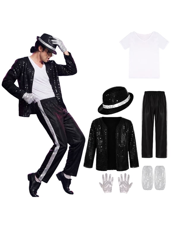 Men's Costume for Men 80s Disco Outfits Retro Costume 80s Party Wear Set 6PCS, M-2XL