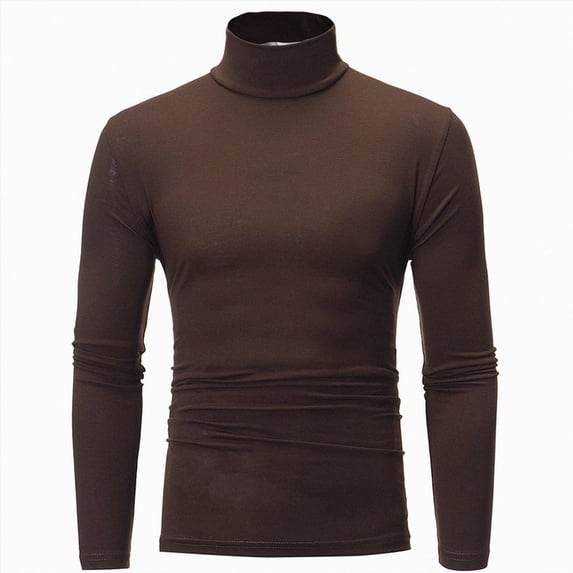 ZHANGDER Mens Casual Basic Turtleneck Long Sleeve Shirt Slim Fit Lightweight Pullover Top, Coffee XXXL