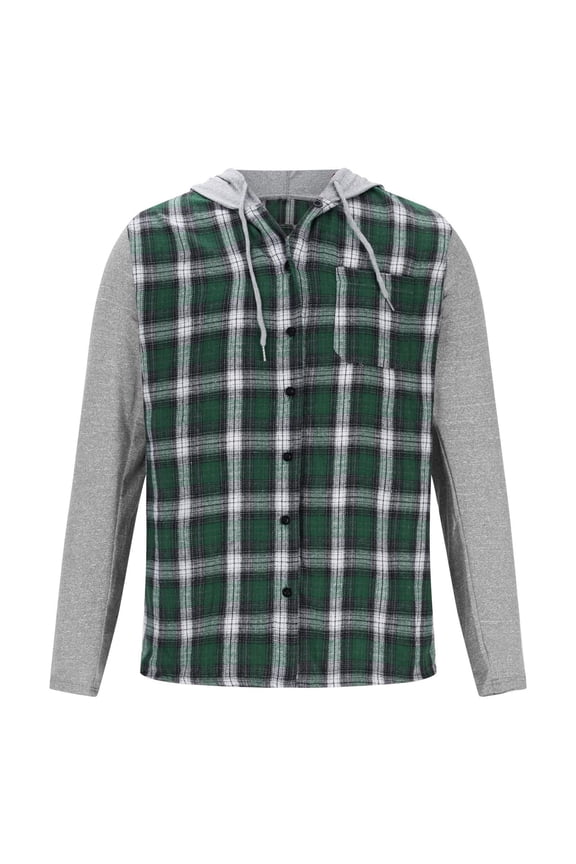 Mens Hoodies Flannel Hooded Jacket Casual Button Down Plaid Shirt Long Sleeve Hooded with Pocket, Z-Green L