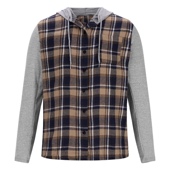 ZHANGDER Mens Hoodies Flannel Hooded Jacket Casual Button Down Plaid Shirt Long Sleeve Hooded with Pocket, Z-Navy XXXL