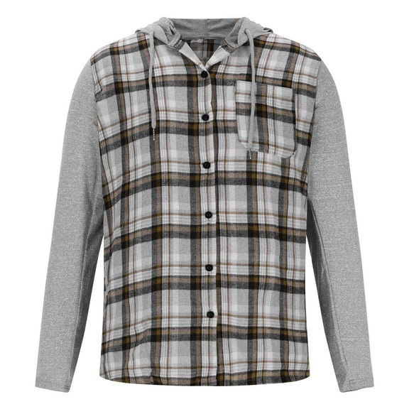 ZHANGDER Mens Hoodies Flannel Hoodie Shirts Casual Button Down Plaid Shirt with Pocket, Z-Grey XXXL