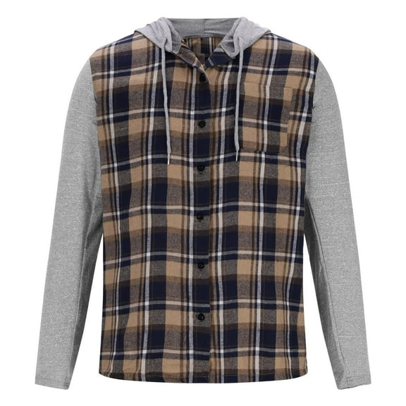 ZHANGDER Mens Hoodies Flannel Hoodie Shirts Plaid Shirt Jackets Long Sleeve Hooded with Pocket, Z-Navy XL