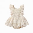 thumbnail image 1 of ZHANGDER Newborn Infant Baby Girl Clothes Infant Summer Outfits Set Ruffle Sleeve Romper Dress Cute Baby Clothes Girl, Khaki 6-12 Months, 1 of 6