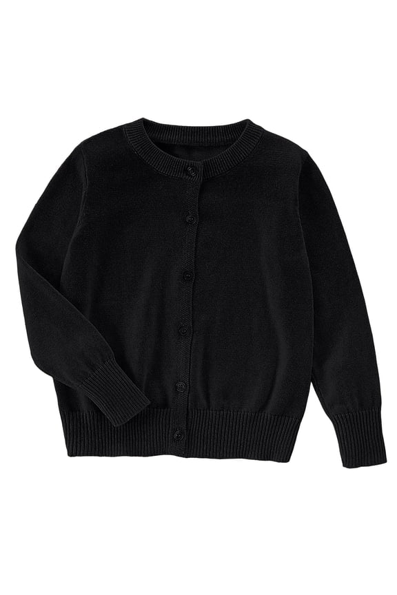 School Uniform Cardigan Sweater for Girls Long Sleeve Knit Button Down Crewneck, Black 3-4 Years