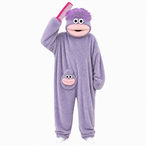 ZHANGDER Silly Big Mouth Monster Onesie, Cozy Plush Homewear with Comb, 2-10 Years