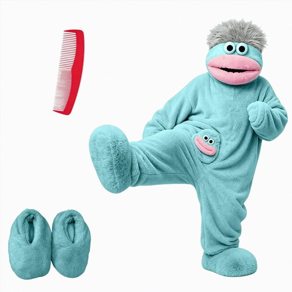 ZHANGDER Silly Onesie Funny Big Mouth Monster Onesie Fleece Hooded One Piece Soft Plush Loungewear, with Shoes and Comb