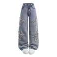 thumbnail image 1 of ZHANGDER Teen Girls Y2K Preppy Baggy Jeans Wide Leg Elastic Waist Denim Pants Pockets, Blue 11-12 Years, 1 of 6