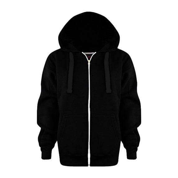 ZHANGDER Teens Hooded Zip Up Sweatshirt Oversized Full Zipper Jacket with Drawstring Pocket, Black 5-6 Years
